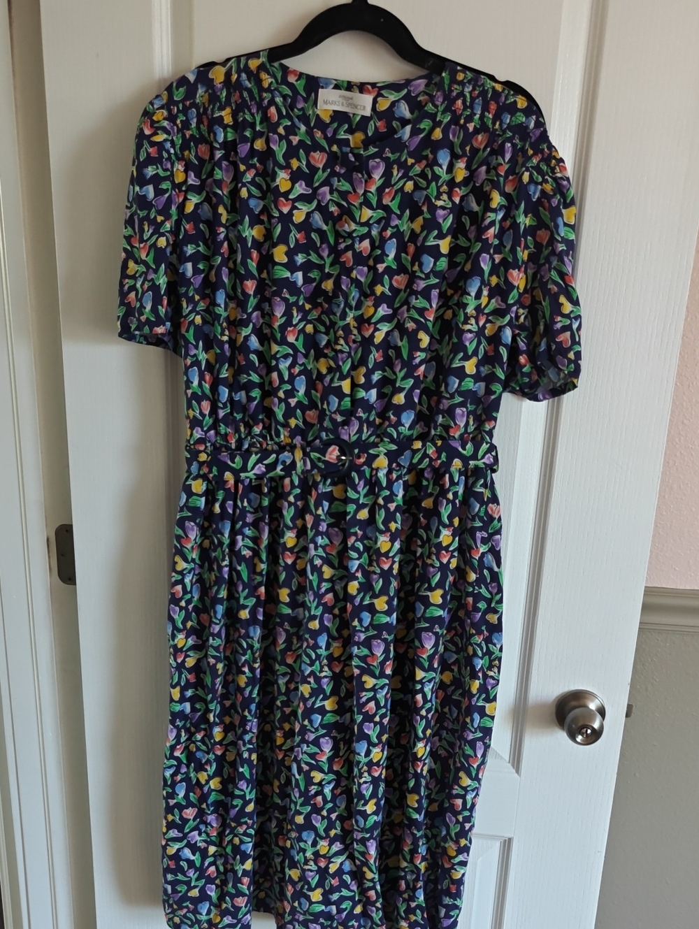 Talbots Navy Short-Sleeve Leaf Print Casual Dress